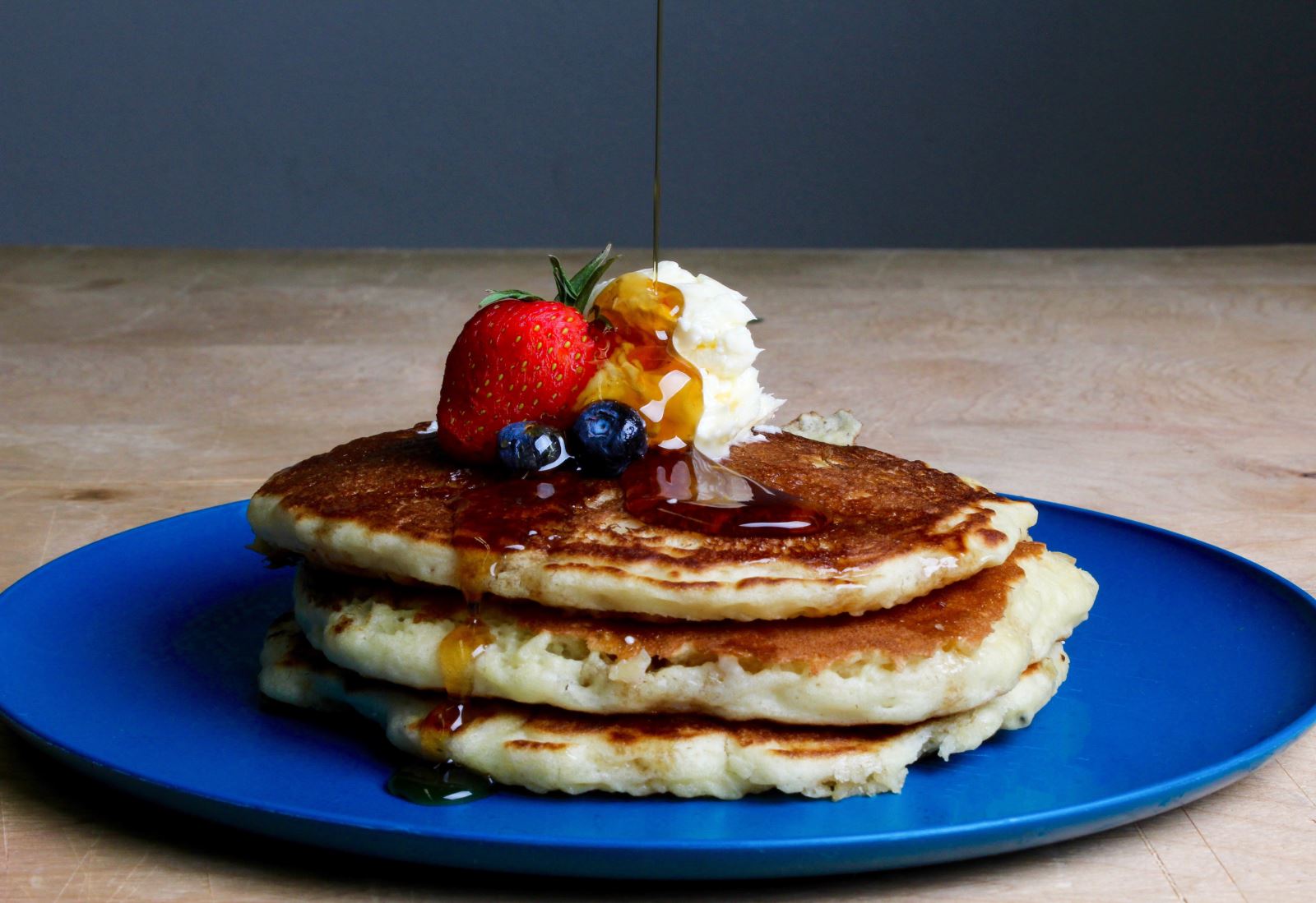 pancakes on a blue plate