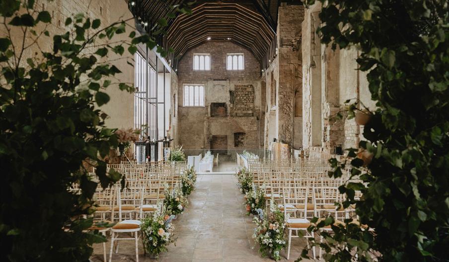 An ancient churchlike building interior.